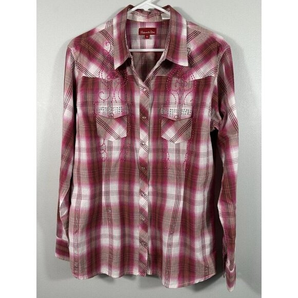 Panhandle Slim Shirt Womens Medium Pink Rhinestones‎ Embroidered Western Cowgirl - Picture 1 of 15